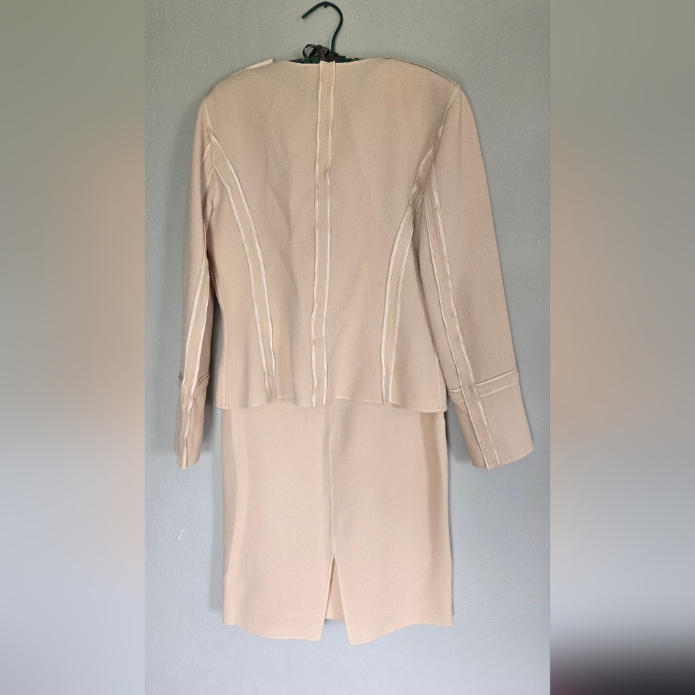 St. John Couture• Vintage Wool Elegant Cream Women's Blazer & Dress Set. Sz 4/6 - Picture 10 of 16